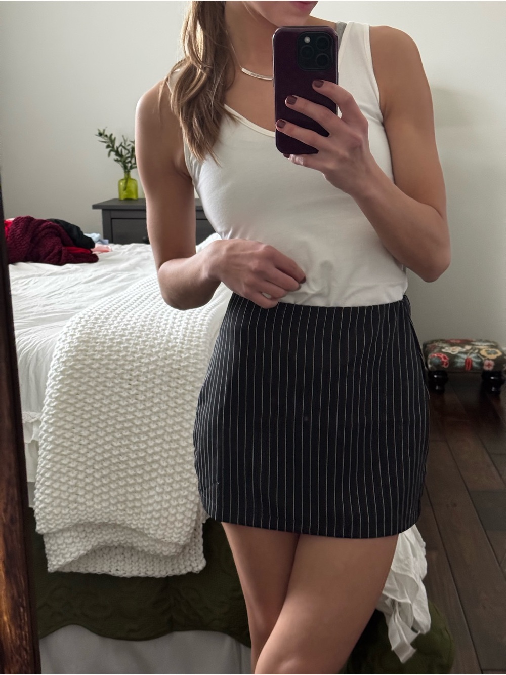 Black Pinstripe Mini Skirt